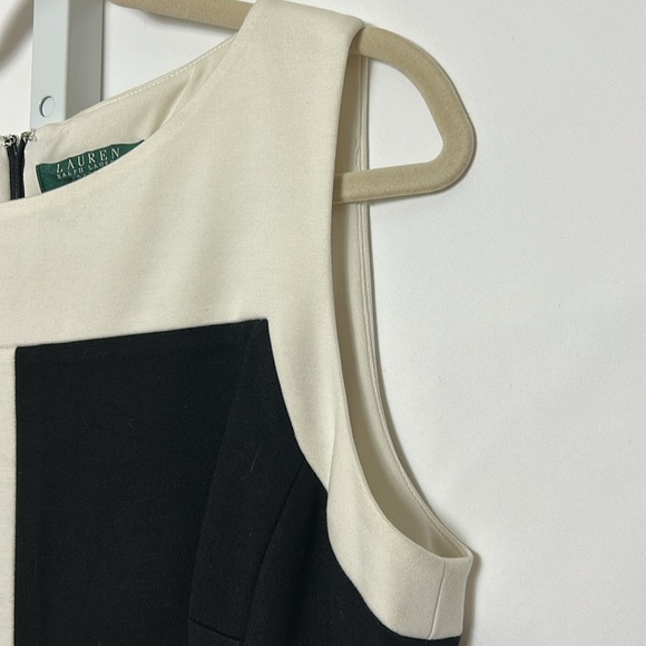 Lauren Ralph Lauren Women’s 14 Sleeveless Black Cream Mid Length Straight Dress - Picture 4 of 10